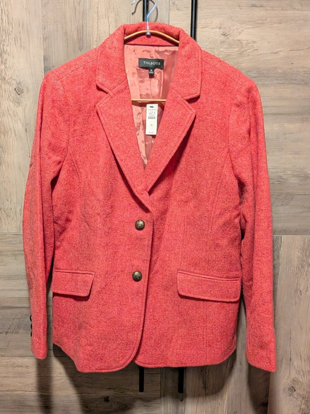 Talbots NWT Coral Pink Wool Blend Blazer Jacket Classic Size 18 Careercore